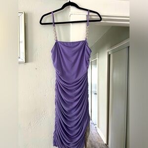 Ruched with rhinestones fringed dress